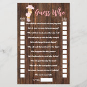 ピンクの推測誰が女性のカーボーイベビーシャワーゲームカード チラシ (正面)