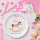 ピンクの揺り木馬の誕生日 ペーパープレート (パーティー)