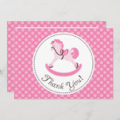 ピンクの揺り木馬は感謝していしています サンキューカード (正面/裏面)