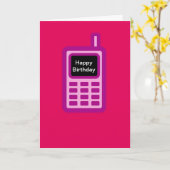 ピンクの携帯電話とのハッピーバースデー カード (黄色い花)