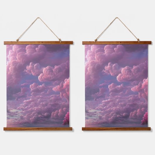 ピンクの放射雲 吊り下げ型タペストリー (ダブル)