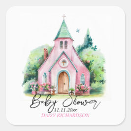 ピンクの教会のフローラ水の色の赤ちゃんシャワー スクエアシール