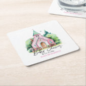 ピンクの教会のフローラ水の色の赤ちゃんシャワー スクエアペーパーコースター (アングル)