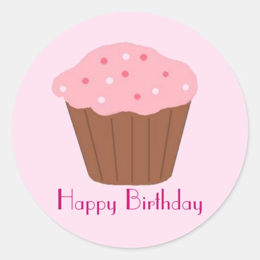 ピンクの散水カップケーキ ラウンドシール (正面)