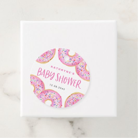 ピンクの散水ドーナツ赤ちゃんシャワー フェイバータグ (インサイチュ)