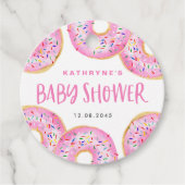 ピンクの散水ドーナツ赤ちゃんシャワー フェイバータグ (正面)