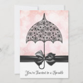 ピンクの散水赤ちゃんシャワーブラックレース傘 招待状 (正面)