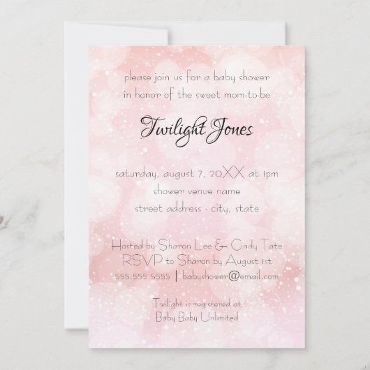 ピンクの散水赤ちゃんシャワーブラックレース傘 招待状 (裏面)