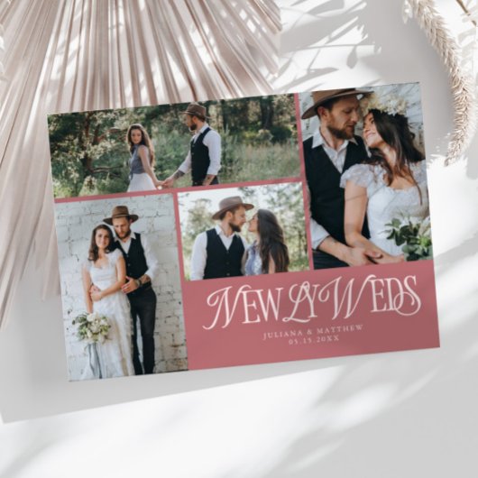 ピンクの数々の新婚結婚者の写真 案内状