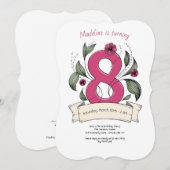 ピンクの数字の８の誕生日パーティー 招待状 (正面/裏面)