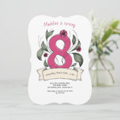 ピンクの数字の８の誕生日パーティー 招待状 (スタンド正面)