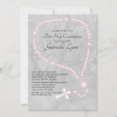 ピンクの数珠のビーズの最初聖餐式 招待状 (正面)