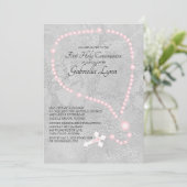 ピンクの数珠のビーズの最初聖餐式 招待状 (スタンド正面)