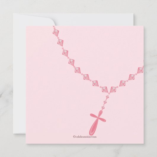 ピンクの数珠のビードの女の赤ちゃんの洗礼Inviation 招待状 (裏面)