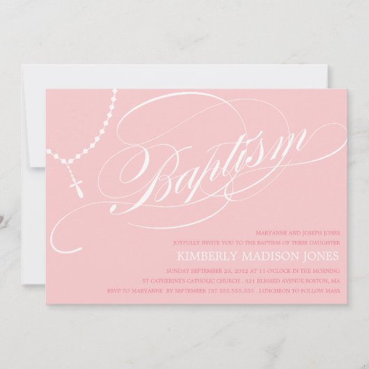 ピンクの数珠は%PIPE%の洗礼の招待状に玉を付けます 招待状 (正面)
