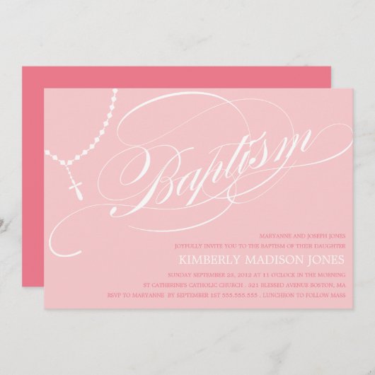 ピンクの数珠は%PIPE%の洗礼の招待状に玉を付けます 招待状 (正面/裏面)