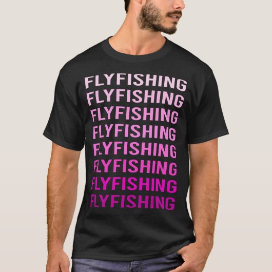ピンクの文字のフライフィッシング Tシャツ (正面)