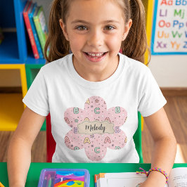 ピンクの文字の新学期パターン Tシャツ