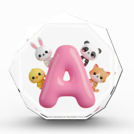 ピンクの文字A フォレストアニマルズ アクリルブロック フォトブロック