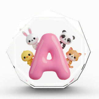 ピンクの文字A フォレストアニマルズ アクリルブロック フォトブロック