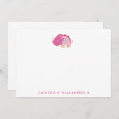 ピンクの文房具が可愛いパーソナライズされた恐竜 サンキューカード (正面/裏面)