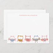 ピンクの文房具のかわいいパーソナライズされたフクロウ サンキューカード (正面/裏面)