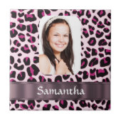 ピンクの斑点のあるヒョウの印刷写真テンプレート タイル (正面)