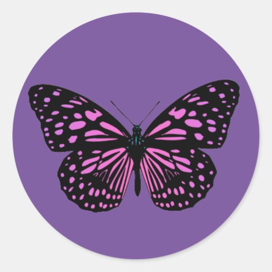 ピンクの斑点の蝶 ラウンドシール (正面)