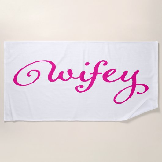 ピンクの新婚の花嫁ウィフィーの妻 ビーチタオル (正面)
