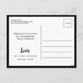 ピンクの新婚夫婦1stクリスマスフォトスノーフレーク シーズンポストカード (裏面)