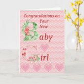 ピンクの新生児ガールカードおめでとう カード (黄色い花)
