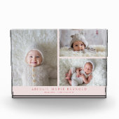 ピンクの新生児記念3枚写真コラージュ フォトブロック (正面)