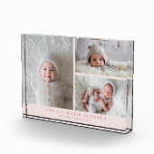 ピンクの新生児記念3枚写真コラージュ フォトブロック (右)