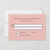 ピンクの新郎新婦の逃走車RSVPカード 出欠カード (裏面)