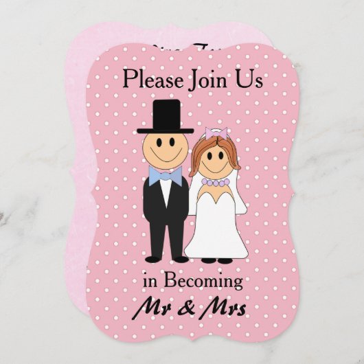 ピンクの新郎新婦結婚式招待状 招待状 (正面/裏面)