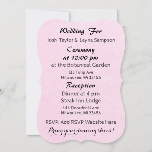 ピンクの新郎新婦結婚式招待状 招待状 (裏面)