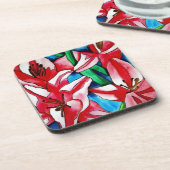 ピンクの日のユリの水の色のアー絵画ト コースター (左側)