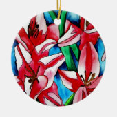 ピンクの日のユリの水の色のアー絵画ト セラミックオーナメント (正面)