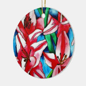 ピンクの日のユリの水の色のアー絵画ト セラミックオーナメント (左)