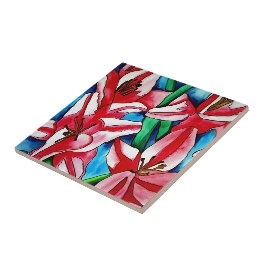 ピンクの日のユリの水の色のアー絵画ト タイル (側面)