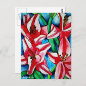 ピンクの日のユリの水の色のアー絵画ト ポストカード (正面/裏面)