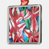 ピンクの日のユリの水の色のアー絵画ト メタルオーナメント (左)