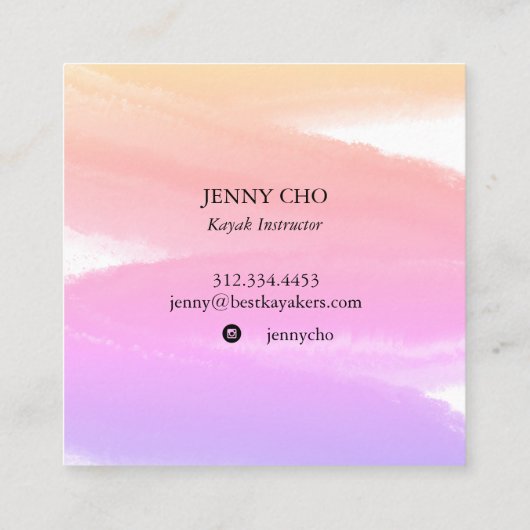 ピンクの日の出絵を描のストライプインクのブラシのストローク水 スクエア名刺 (裏面)
