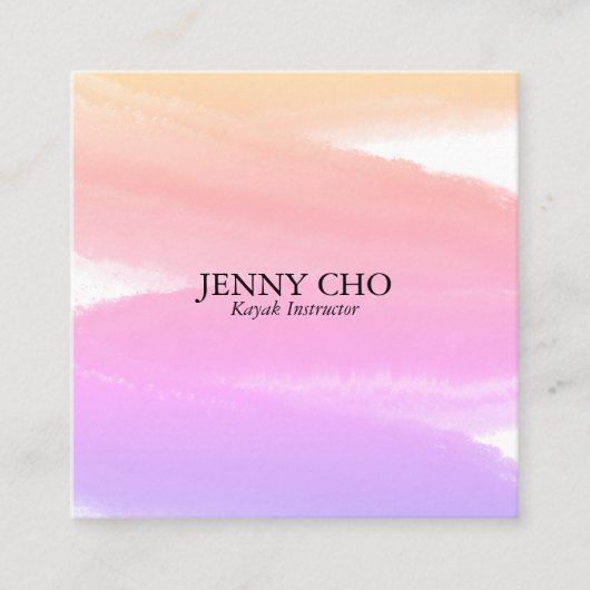 ピンクの日の出絵を描のストライプインクのブラシのストローク水 スクエア名刺 (正面)