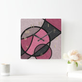 ピンクの日の出、抽象芸術 スクエア壁時計 (ホーム)