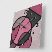 ピンクの日の出、抽象芸術 スクエア壁時計 (傾斜)
