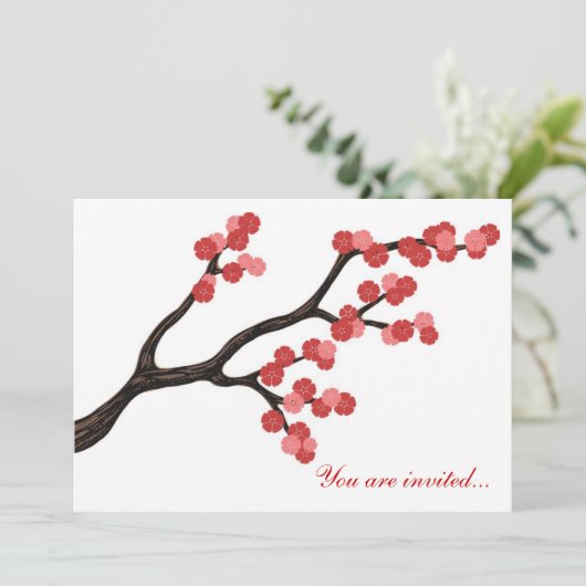 ピンクの日本の桜の枝のデザイン 招待状 (スタンド正面)