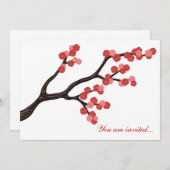 ピンクの日本の桜の枝のデザイン 招待状 (正面/裏面)