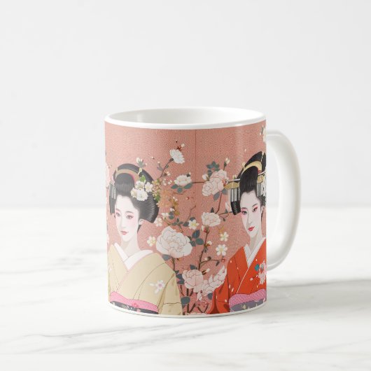 ピンクの日本の芸者コーヒーマグ コーヒーマグカップ (正面右)