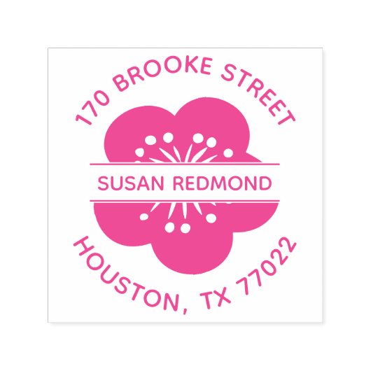 ピンクの日本桜の花の丸い差出人住所 セルフインキングスタンプ (デザイン)